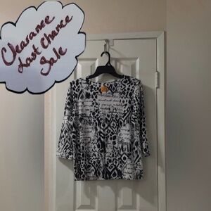 Ruby Rd. Women’s Size L Black and White Patterned 3/4 Sleeve Blouse